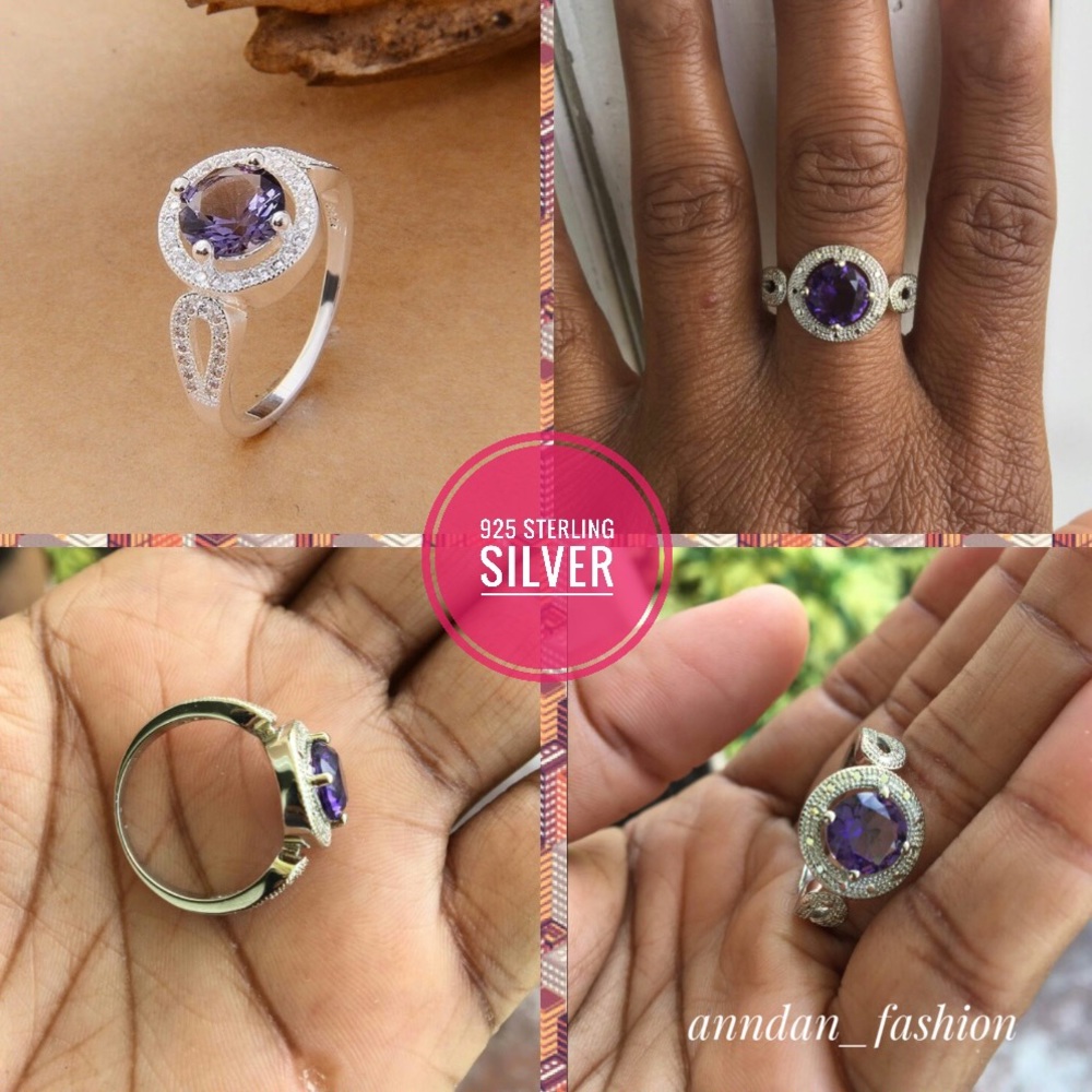 Sterling Silver Amethyst CZ Round Cut Ring - Picture 1 of 7
